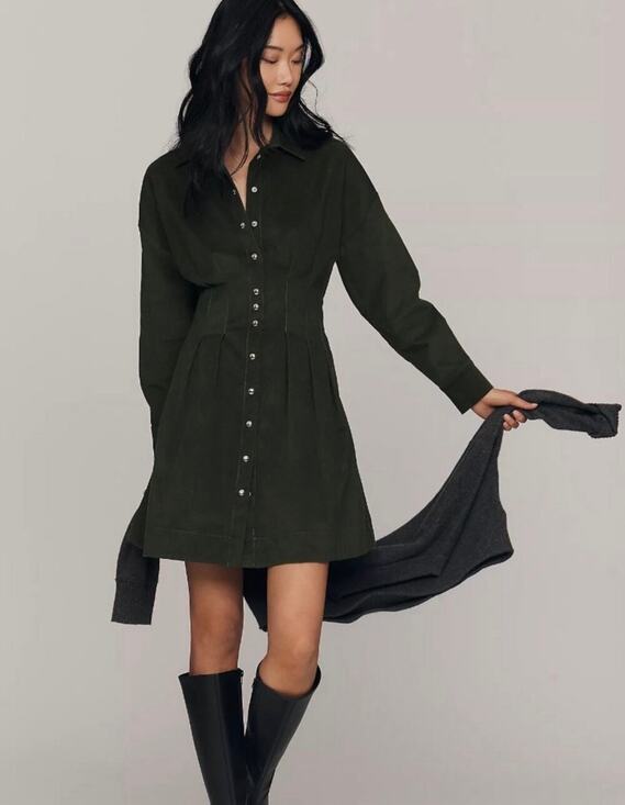 EXQUISE Dresses & Skirts - The Tobie Long-Sleeve Corduroy Mini Shirt Dress by Exquise